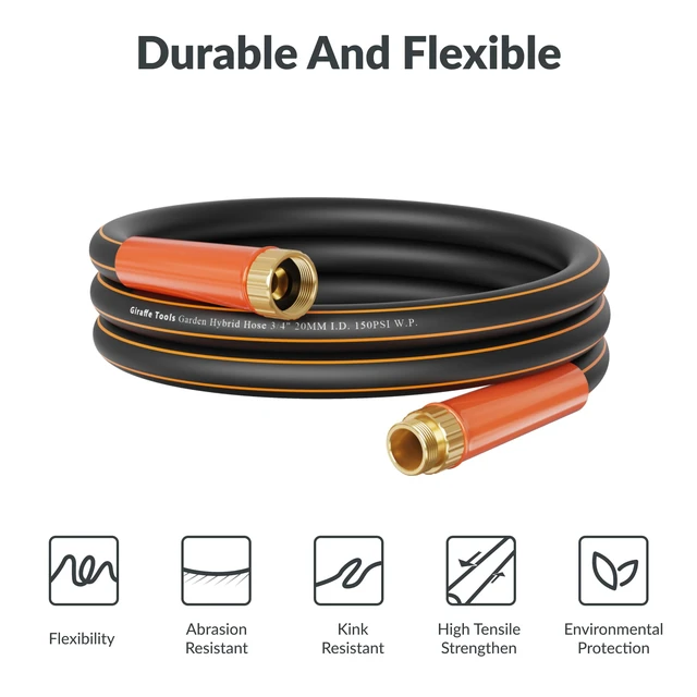 Alt view image 4 of 7 - Garden Hose 75ft x 3/4" | Heavy Duty 3/4 Inch Water Hose, Flexible, Hybrid Lightweight Hose, Male to Female Fittings, Burst 600 PSI