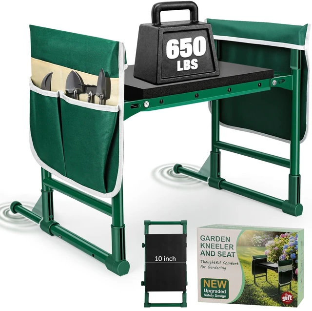 Main image of Garden Kneeler and Seat for Seniors Heavy Duty Anti-Tip Gardening Stool | Foldable Garden Bench with Widened Thick Soft Kneeling Pad, Sturdy Handles, Gardening Gifts for Women Men Mom (Green)