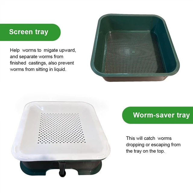 Alt view image 4 of 7 - The Original Plus 5-Tray Worm Compost Bin Indoor & Outdoor Vermicomposting System, Continuous Flow Food Waste Recycler for Organic Composting & Gardening - Dark Green