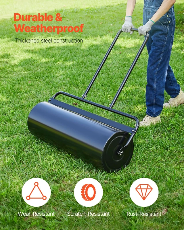 Alt view image 4 of 7 - Lawn Roller, 61L Sand or Water Filled Yard Roller, with Easy-Turn Plug and U-Shaped Ergonomic Handle for Convenient Push and Pull, Level and Compress Soil for Lawn, Garden, Farm, Park, Black