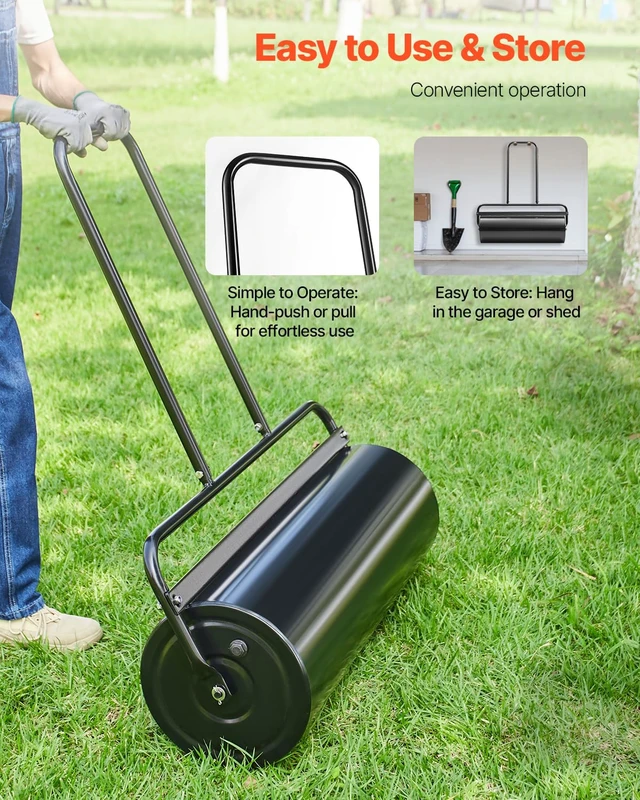 Alt view image 3 of 7 - Lawn Roller, 61L Sand or Water Filled Yard Roller, with Easy-Turn Plug and U-Shaped Ergonomic Handle for Convenient Push and Pull, Level and Compress Soil for Lawn, Garden, Farm, Park, Black