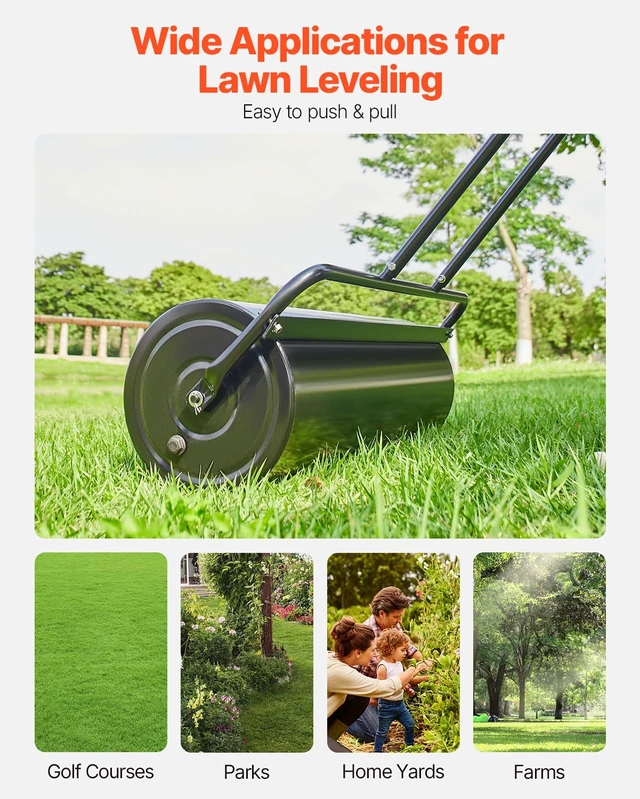 Alt view image 6 of 7 - Lawn Roller, 61L Sand or Water Filled Yard Roller, with Easy-Turn Plug and U-Shaped Ergonomic Handle for Convenient Push and Pull, Level and Compress Soil for Lawn, Garden, Farm, Park, Black