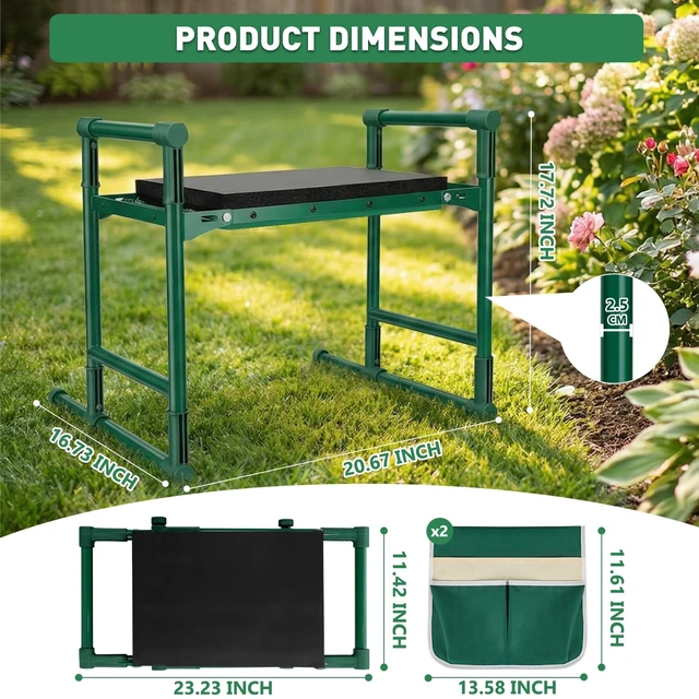 Alt view image 7 of 7 - Garden Kneeler and Seat for Seniors Heavy Duty Anti-Tip Gardening Stool | Foldable Garden Bench with Widened Thick Soft Kneeling Pad, Sturdy Handles, Gardening Gifts for Women Men Mom (Green)