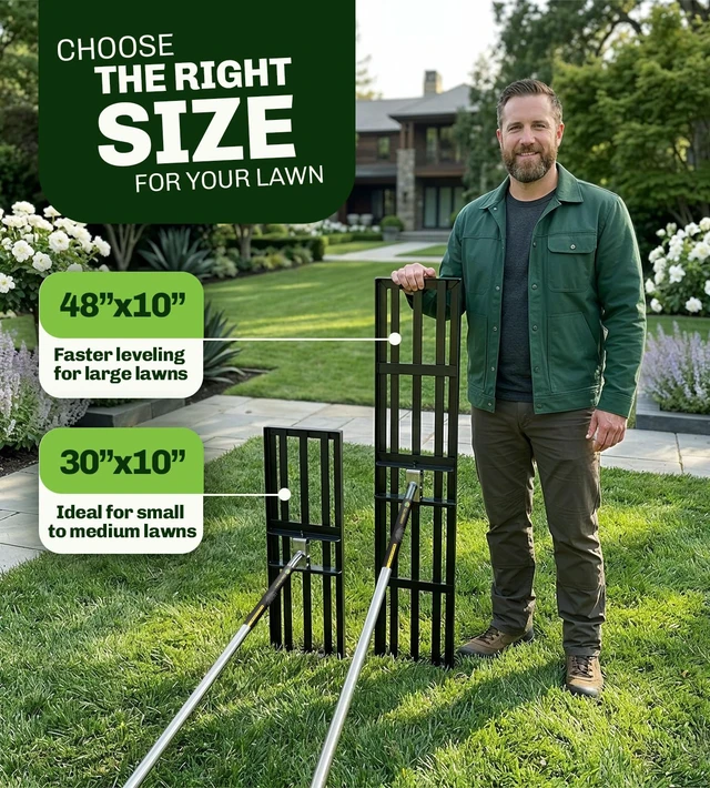 Alt view image 3 of 7 - Lawn Leveling Rake, 48" x 10", Heavy Duty Steel Lawn Leveler | 2mm reinforced steel resists bending. Powder-coated rust protection. Easy 3-piece assembly. Lifetime replacement guarantee.