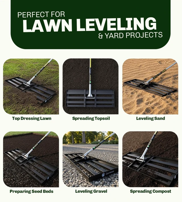 Alt view image 7 of 7 - Lawn Leveling Rake, 48" x 10", Heavy Duty Steel Lawn Leveler | 2mm reinforced steel resists bending. Powder-coated rust protection. Easy 3-piece assembly. Lifetime replacement guarantee.