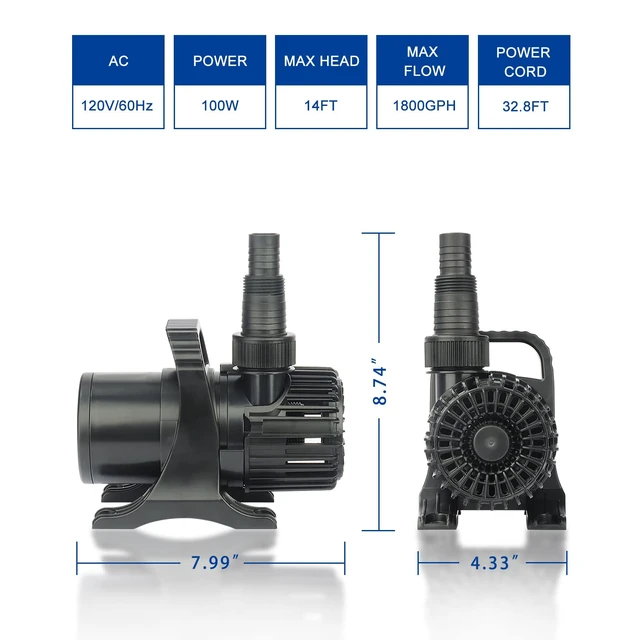 Alt view image 6 of 7 - Submersible Water Pump, 1800 GPH Pond Pump for Outdoor Ponds 32.8ft Long Power Cord, Barrier Filter Bag, Ipx8 Waterproof Ultra Quiet Fountain Water Pump for Waterfall, Hydroponic