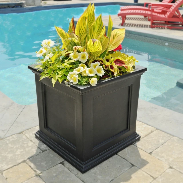 Alt view image 4 of 7 - Fairfield 20in Self-Watering Square Planter, Black | Self-watering, All season, Fade resistant, Double-wall design, 15-year warranty