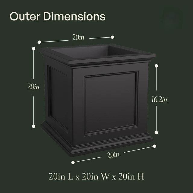 Alt view image 2 of 7 - Fairfield 20in Self-Watering Square Planter, Black | Self-watering, All season, Fade resistant, Double-wall design, 15-year warranty