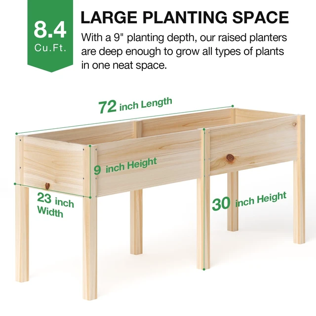 Alt view image 2 of 7 - 333lbs Capacity Sturdy Wooden Raised Garden Bed Outdoors with Legs | 72x23x30" Elevated Ergonomic Height Planter Box for Herb Vegetable Flower, Divider Panel, 6 Legs, Easy Assembly with PE Liner