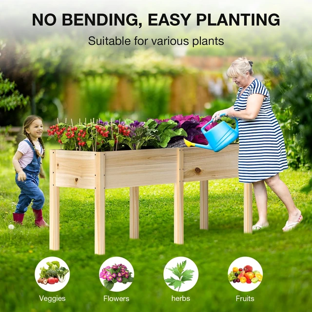 Alt view image 5 of 7 - 333lbs Capacity Sturdy Wooden Raised Garden Bed Outdoors with Legs | 72x23x30" Elevated Ergonomic Height Planter Box for Herb Vegetable Flower, Divider Panel, 6 Legs, Easy Assembly with PE Liner