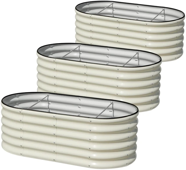 Main image of 3 Pcs 4x2x1.5ft Raised Garden Bed Outdoor, 17" Tall Galvanized Metal Planter Box, Oval Raised Garden Bed Kit for Planting Vegetables Plants Fruits, Beige White
