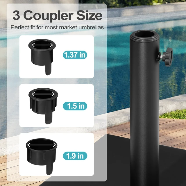 Alt view image 5 of 7 - Patio Umbrella Base with Wheels, 43lbs Outdoor Umbrella Stand | With 2 Wheels, Square Heavy Duty Base, Suitable for 6-12FT Most Market Umbrella, for Deck, Lawn, Poolside