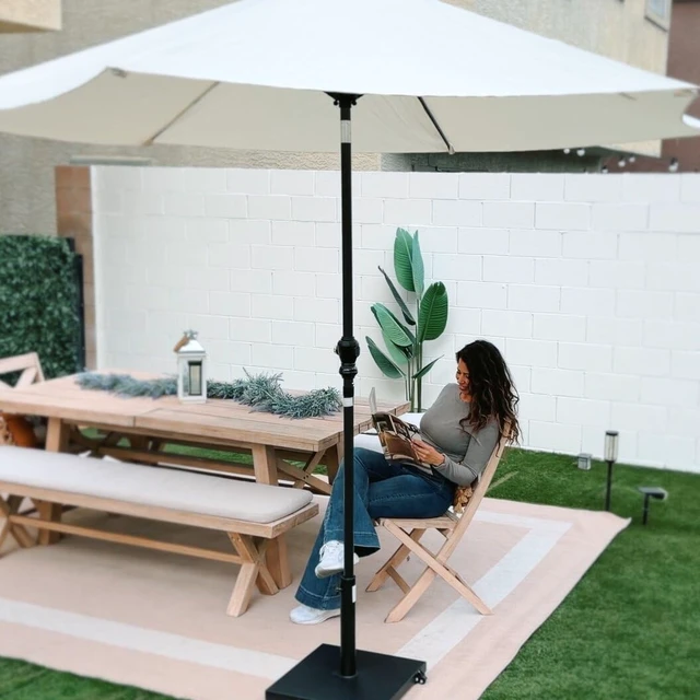 Alt view image 6 of 7 - Patio Umbrella Base with Wheels, 43lbs Outdoor Umbrella Stand | With 2 Wheels, Square Heavy Duty Base, Suitable for 6-12FT Most Market Umbrella, for Deck, Lawn, Poolside