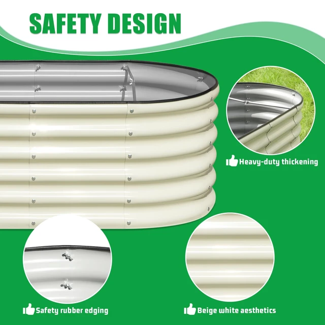 Alt view image 6 of 7 - 3 Pcs 4x2x1.5ft Raised Garden Bed Outdoor, 17" Tall Galvanized Metal Planter Box, Oval Raised Garden Bed Kit for Planting Vegetables Plants Fruits, Beige White