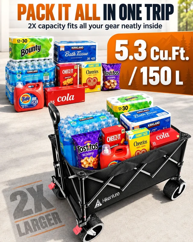 Alt view image 2 of 7 - Foldable Beach Wagon with Big Wheels for Sand, 450 lbs Capacity | 5.3 CU FT Large Capacity; One-Handed Compact Fold; Heavy Duty Wagon Carts for Beach, Camping, Sports & Grocery Hauling