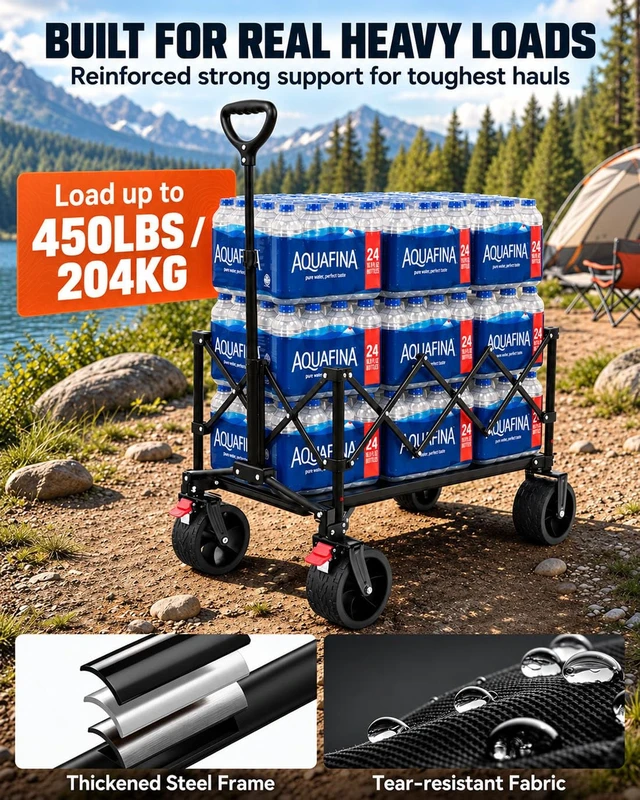 Alt view image 4 of 7 - Foldable Beach Wagon with Big Wheels for Sand, 450 lbs Capacity | 5.3 CU FT Large Capacity; One-Handed Compact Fold; Heavy Duty Wagon Carts for Beach, Camping, Sports & Grocery Hauling