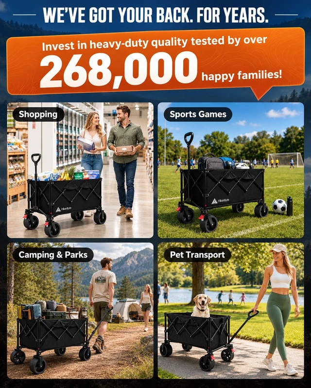 Alt view image 7 of 7 - Foldable Beach Wagon with Big Wheels for Sand, 450 lbs Capacity | 5.3 CU FT Large Capacity; One-Handed Compact Fold; Heavy Duty Wagon Carts for Beach, Camping, Sports & Grocery Hauling
