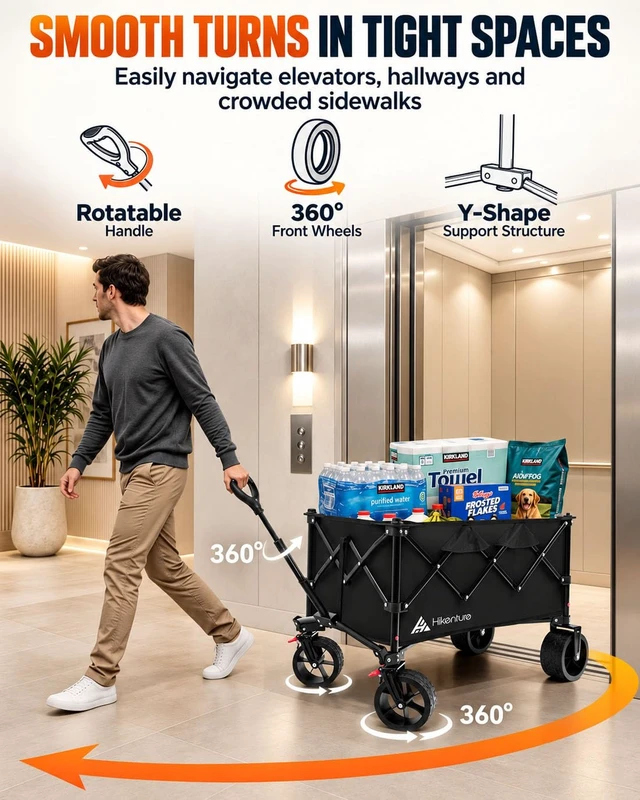 Alt view image 6 of 7 - Foldable Beach Wagon with Big Wheels for Sand, 450 lbs Capacity | 5.3 CU FT Large Capacity; One-Handed Compact Fold; Heavy Duty Wagon Carts for Beach, Camping, Sports & Grocery Hauling