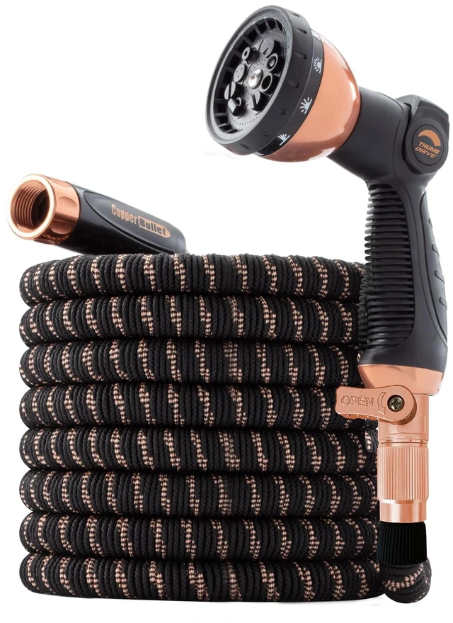 Main image of 100 FT Copper Bullet Expandable Hose w/Thumb Spray Nozzle AS SEEN ON TV, 650psi 3/4 in Solid Copper Anodized Aluminum Fittings Lead-Free Lightweight No-Kink