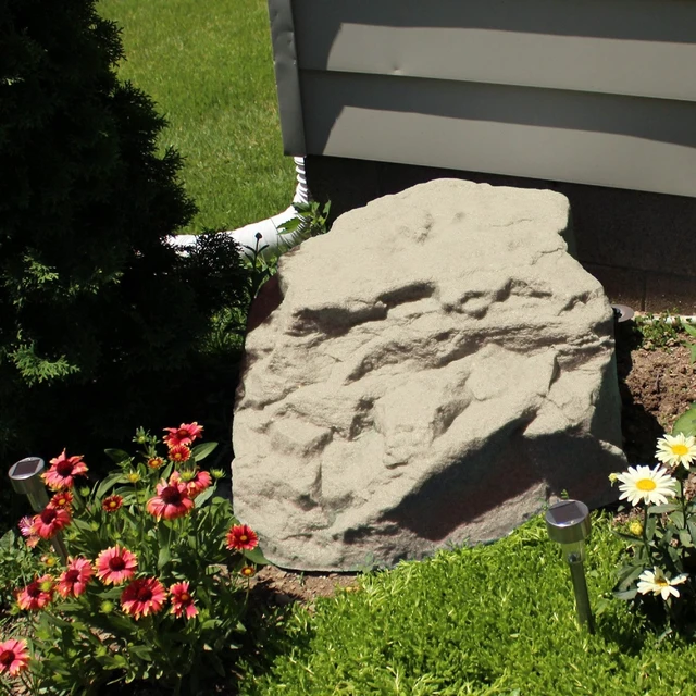 Alt view image 4 of 7 - Landscape Rock Cover, Sandstone, Low Profile Boulder, Lightweight Fake Rock for Concealing Septic Lids, Irrigation Controls & Utility Boxes