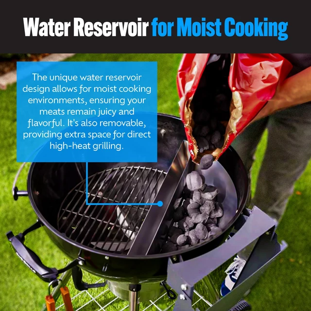 Alt view image 7 of 7 - Deluxe Charcoal Basket Insert for 22" Weber Kettle Grills Patented Stainless Steel Two-Zone Cooking Accessory with Removable Water Reservoir for Low & Slow Smoking and Searing