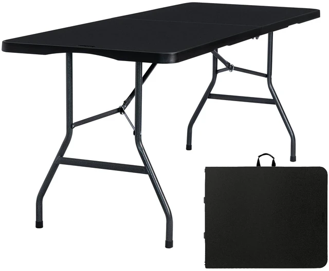 Main image of Folding Table 6ft, Heavy Duty Portable Utility Table with Handle, Black | Fold-in-half Design,Easy Storage,HDPE Top,Sturdy Legs,330lbs Support,Indoor Outdoor Use for Dining,Parties,Picnic
