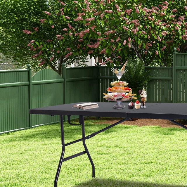 Alt view image 6 of 7 - Folding Table 6ft, Heavy Duty Portable Utility Table with Handle, Black | Fold-in-half Design,Easy Storage,HDPE Top,Sturdy Legs,330lbs Support,Indoor Outdoor Use for Dining,Parties,Picnic