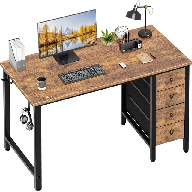 Main image of 40 inch Computer Desk with 4 Fabric Drawers, Kids Student Reversible Small Desks for Home Office Small Space, Work PC Desk Table for Bedroom, Rustic Brown