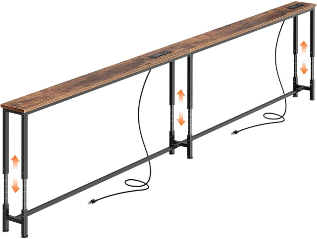 Main image of 102.4 Inch Sofa Table with Power Outlets, Skinny Behind Couch Table | Console Table with USB-C Ports, 23.9-34.4 Height Adjustable Range, Sofa Tables Narrow Long for Small Spaces, Rustic Brown