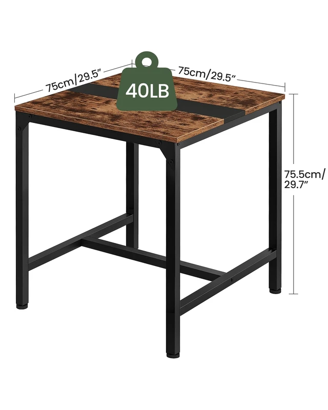 Alt view image 4 of 7 - Square Kitchen Dining Table, 29.5'' Dining Table, Small Dining Tables, Writing Desk, Coffee Tables, for Restaurant, Living Room, Apartment, Rustic Brown and Black TCZ02BF