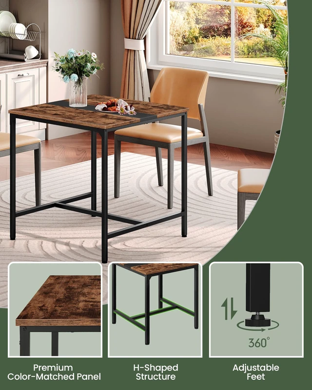 Alt view image 7 of 7 - Square Kitchen Dining Table, 29.5'' Dining Table, Small Dining Tables, Writing Desk, Coffee Tables, for Restaurant, Living Room, Apartment, Rustic Brown and Black TCZ02BF