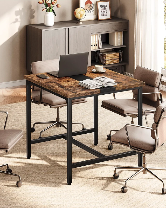Alt view image 6 of 7 - Square Kitchen Dining Table, 29.5'' Dining Table, Small Dining Tables, Writing Desk, Coffee Tables, for Restaurant, Living Room, Apartment, Rustic Brown and Black TCZ02BF