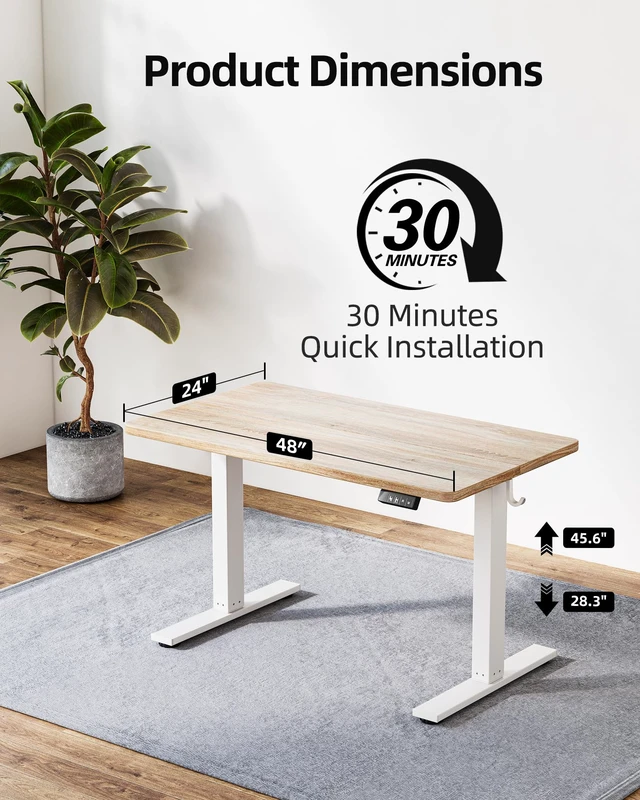 Alt view image 3 of 7 - 48 X 24 Inch Height Adjustable Electric Standing Desk, Maple | Smooth Height Adjustment, 2 Memory Presets, One-Touch Control, Stable Steel Frame, 176 lbs Capacity, Easy Assembly
