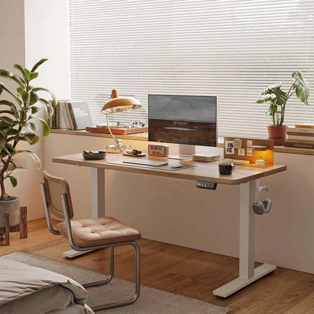 Alt view image 6 of 7 - 48 X 24 Inch Height Adjustable Electric Standing Desk, Maple | Smooth Height Adjustment, 2 Memory Presets, One-Touch Control, Stable Steel Frame, 176 lbs Capacity, Easy Assembly