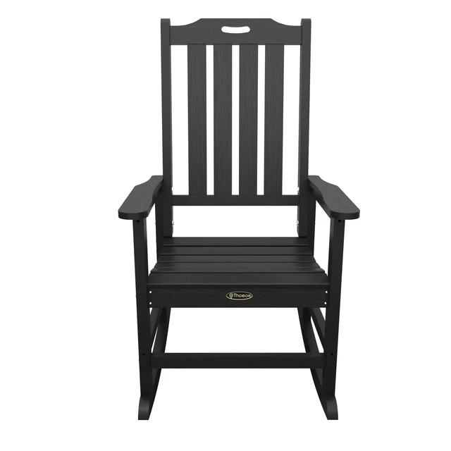 Alt view image 3 of 3 - Outdoor Rocking Chairs, Oversized Patio Rocking Chair | HDPE Outdoor Rockers for Front Porch, Patio, Backyard, Balcony and Garden. All-Weather High Back Design, Black
