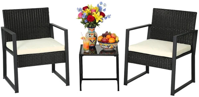 Main image of 3-Piece Patio Furniture Set | Khaki |Outdoor Wicker Furniture with Coffee Table | Modern Rattan Chairs Conversation Set | Outdoor Seating | Weather-Resistant | for Porch, Garden, Lawn