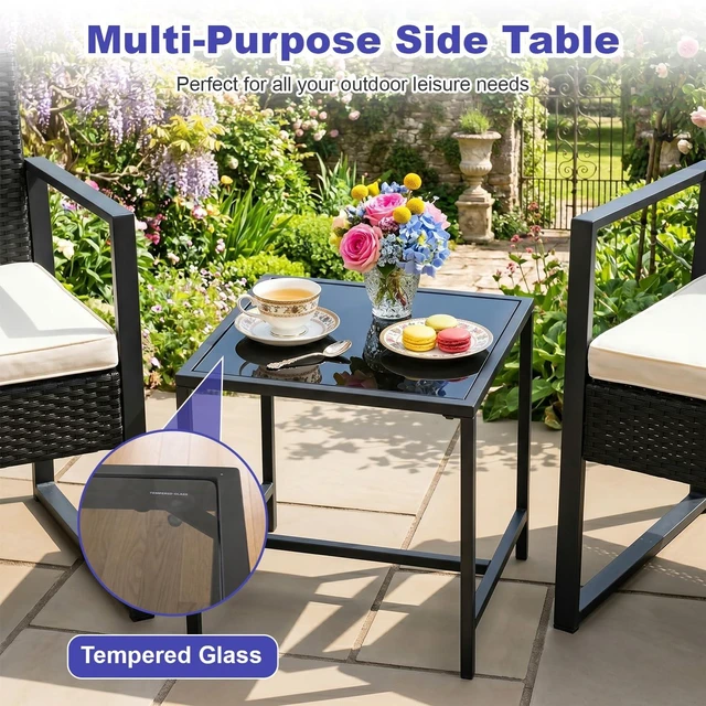Alt view image 5 of 7 - 3-Piece Patio Furniture Set | Khaki |Outdoor Wicker Furniture with Coffee Table | Modern Rattan Chairs Conversation Set | Outdoor Seating | Weather-Resistant | for Porch, Garden, Lawn