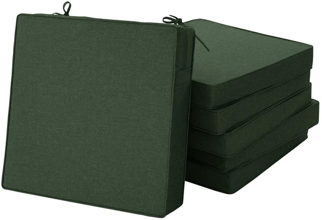 Main image of Outdoor Chair Cushions, Chair Pads, Set of 6, 17 x 16, Olive Green | Water-Resistant & Fade-Resistant, Patio Seat Replacement, Removable Cover with Zipper, Non-Slip Bottom with Straps