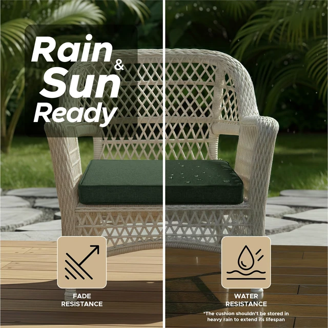Alt view image 3 of 7 - Outdoor Chair Cushions, Chair Pads, Set of 6, 17 x 16, Olive Green | Water-Resistant & Fade-Resistant, Patio Seat Replacement, Removable Cover with Zipper, Non-Slip Bottom with Straps