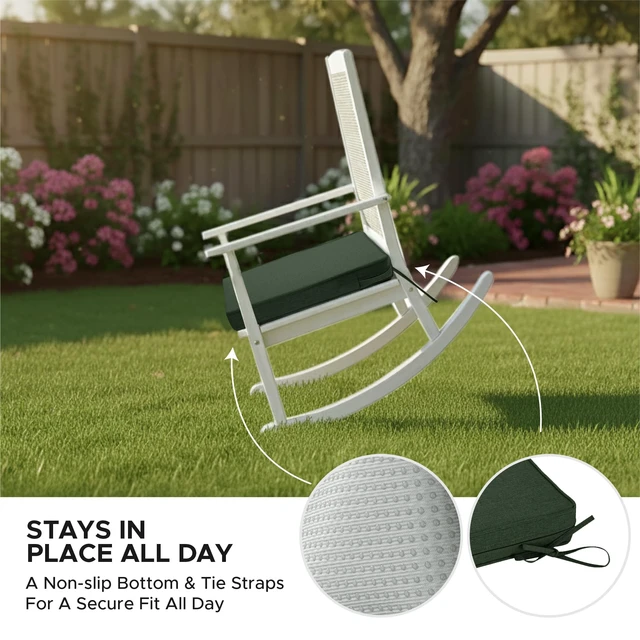 Alt view image 5 of 7 - Outdoor Chair Cushions, Chair Pads, Set of 6, 17 x 16, Olive Green | Water-Resistant & Fade-Resistant, Patio Seat Replacement, Removable Cover with Zipper, Non-Slip Bottom with Straps