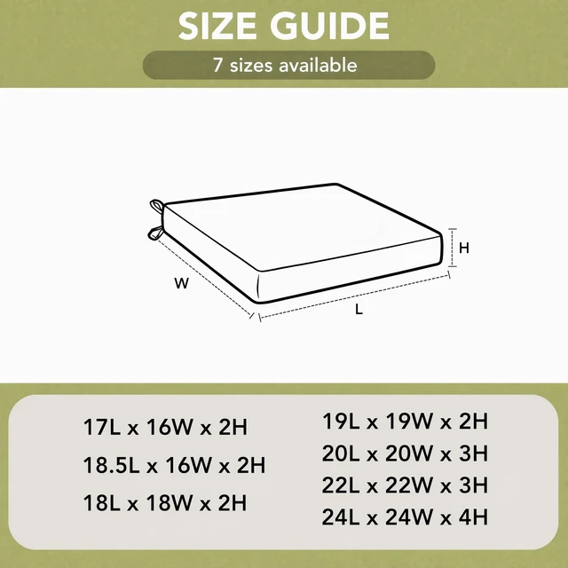 Alt view image 7 of 7 - Outdoor Chair Cushions, Chair Pads, Set of 6, 17 x 16, Olive Green | Water-Resistant & Fade-Resistant, Patio Seat Replacement, Removable Cover with Zipper, Non-Slip Bottom with Straps