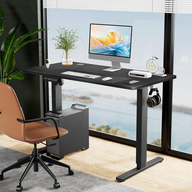 Alt view image 3 of 7 - 63 Inch Electric Standing Desk, Memory Adjustable Home Office Desk | Sit Stand Up Desk for Work Home Office,Adjustable Desk, Rising Computer Table with Splice Board,Cable Management,Hook,Black