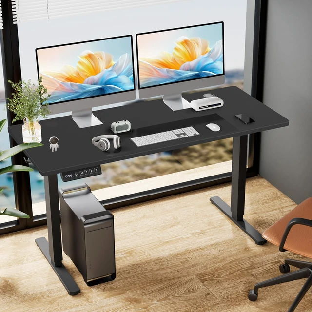 Alt view image 2 of 7 - 63 Inch Electric Standing Desk, Memory Adjustable Home Office Desk | Sit Stand Up Desk for Work Home Office,Adjustable Desk, Rising Computer Table with Splice Board,Cable Management,Hook,Black