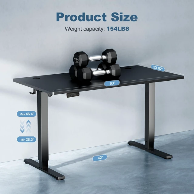 Alt view image 7 of 7 - 63 Inch Electric Standing Desk, Memory Adjustable Home Office Desk | Sit Stand Up Desk for Work Home Office,Adjustable Desk, Rising Computer Table with Splice Board,Cable Management,Hook,Black