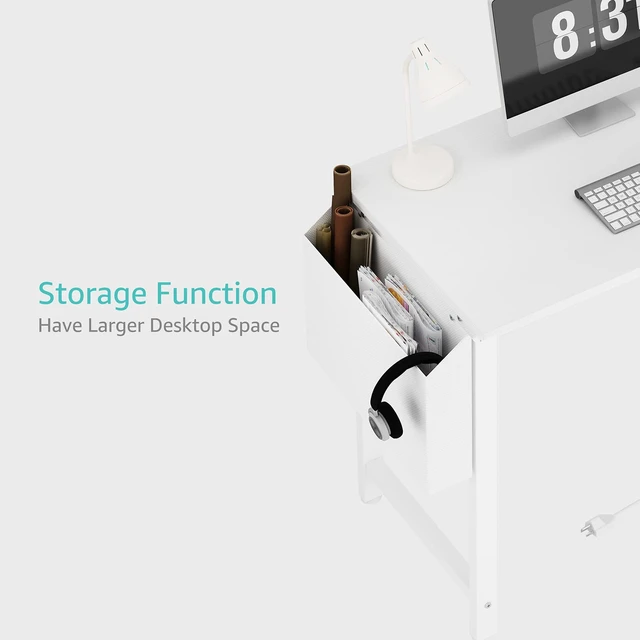 Alt view image 7 of 7 - White Computer Desk with Power Outlet, 40 inch Simple Teen Study Table Home Office Work Writing Desks with Charging Station Outlets USB Port Built in, Storage PocketWhite