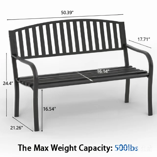 Alt view image 3 of 4 - 50'' Outdoor Bench Weatherproof, Cast Iron All Metal Frame Garden Bench, Anti-Rust Patio Park Bench Clearance for Front Porch, Yard, Lawn, Deck