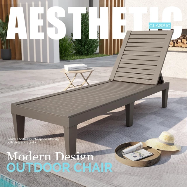 Alt view image 2 of 7 - Outdoor Chaise Lounge,Resin Pool Lounge Chair Waterproof Recliner, Taupe