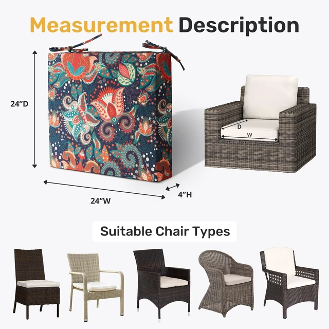 Alt view image 5 of 7 - Outdoor Chair Cushions, Set of 4, 24"*24"*4", Water Resistant, Boho