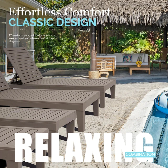 Alt view image 5 of 7 - Outdoor Chaise Lounge,Resin Pool Lounge Chair Waterproof Recliner, Taupe
