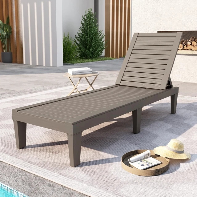 Alt view image 7 of 7 - Outdoor Chaise Lounge,Resin Pool Lounge Chair Waterproof Recliner, Taupe